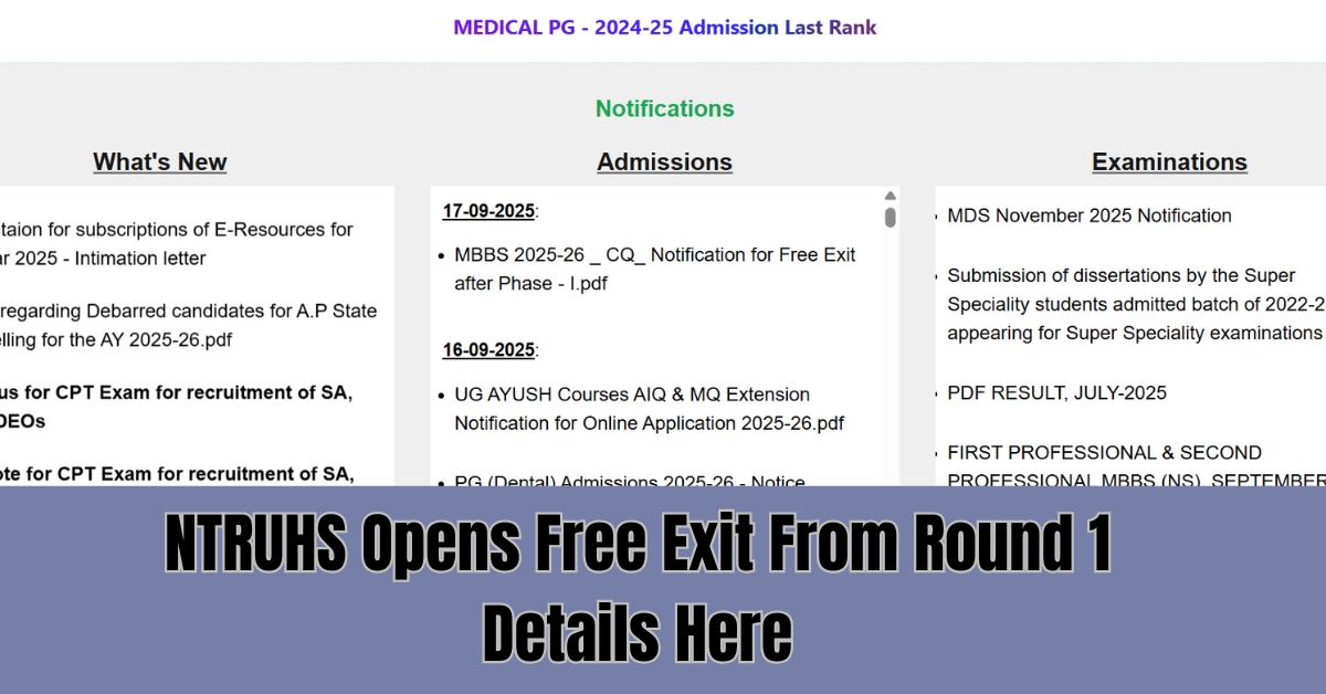 AP NEET Counselling 2025: NTRUHS Opens Free Exit From Round 1; Details Here
